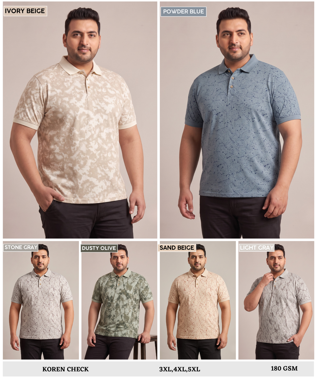 Men's Imported Korean Check Plus Size Polo T-Shirt | 180 GSM  | Regular Fit