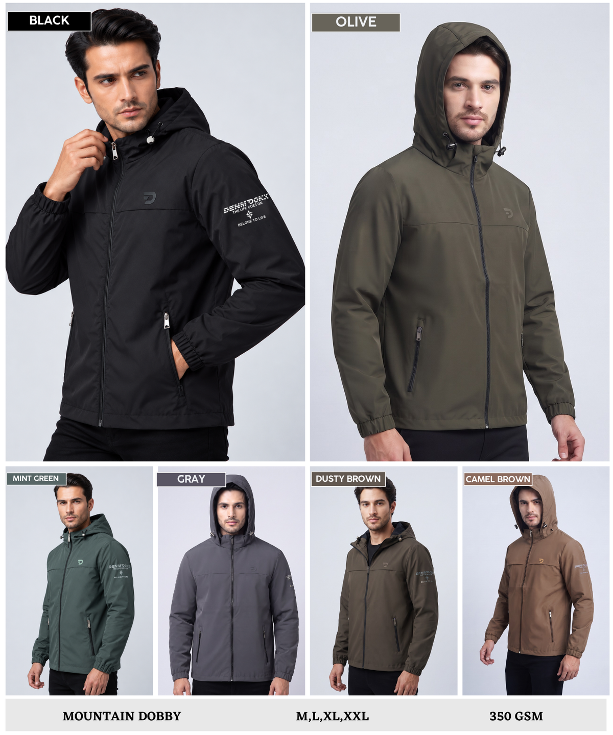 Men's Imported Mountain Dobby Hooded Jacket With Inner Lining Fabric| Front Zipper Closure | 350 GSM | Regular Fit