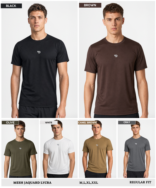 Men's Imported Mesh Jacquard Lycra Premium Activewear T-Shirt (170–180 GSM)