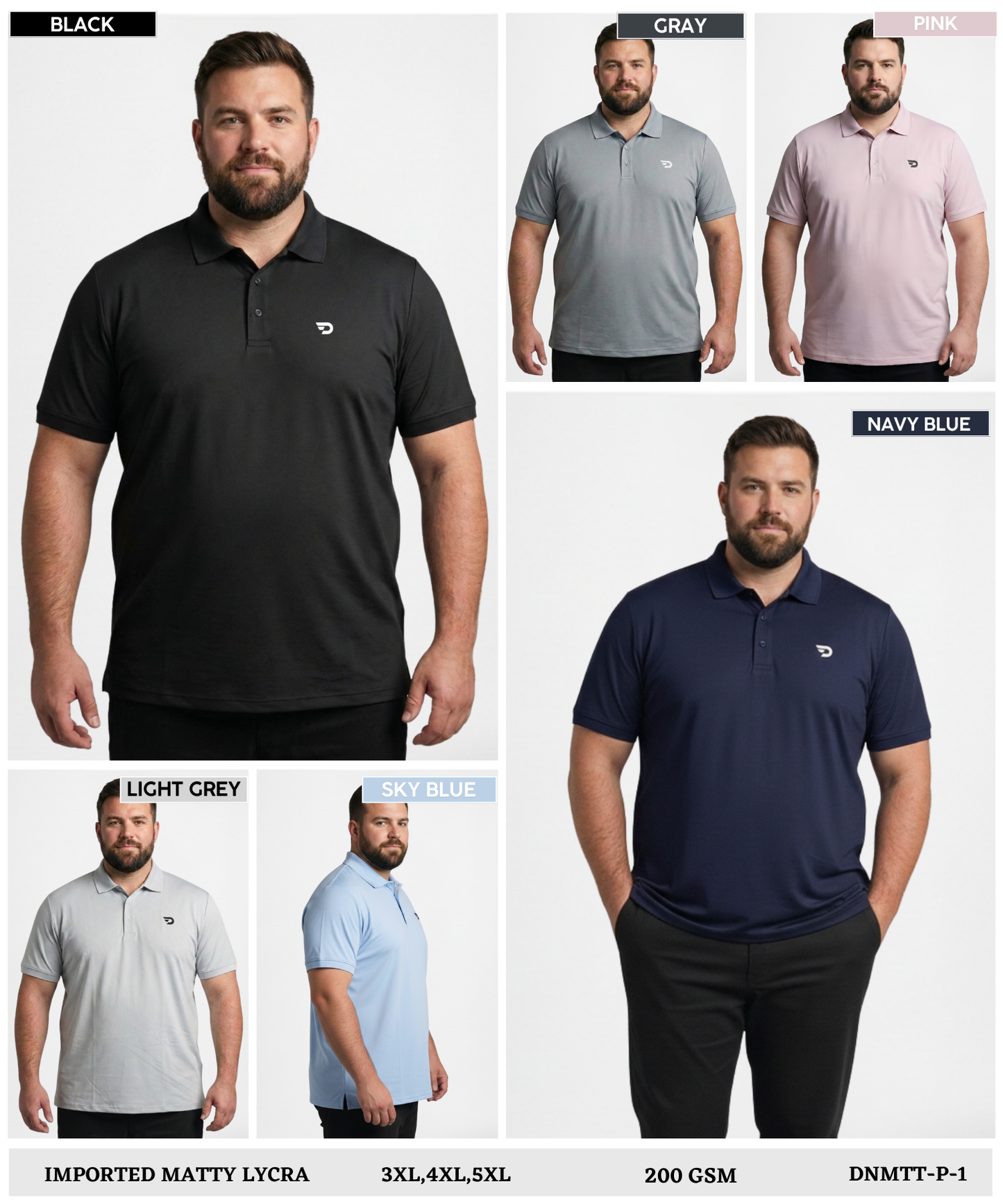 Imported Matty Lycra Polo Plus Size T-Shirts (GSM 200)