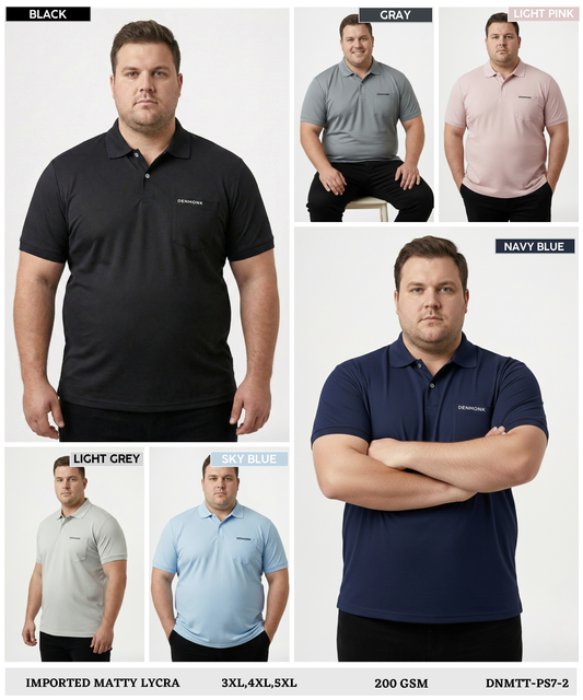 Imported Matty Lycra Polo T-Shirt – Plus Size | 200 GSM | With Mini Chest Pocket