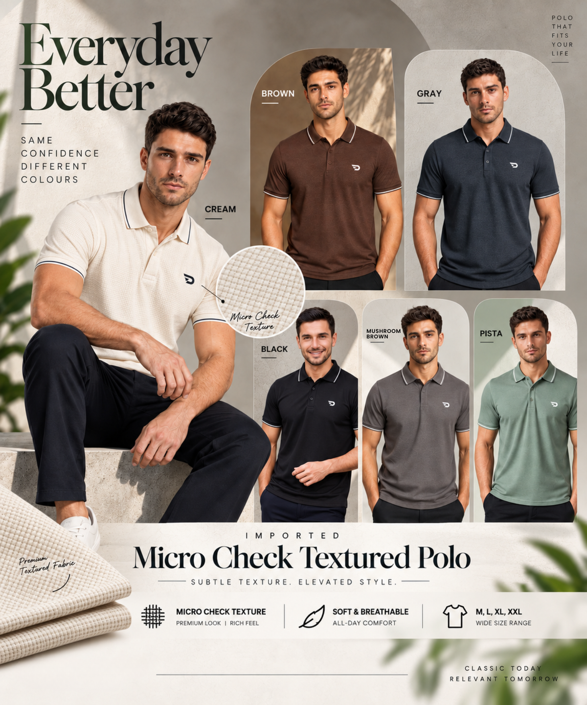 Imported Micro Check Textured Polo T-Shirt for Men | 220 GSM | Rregular Fit