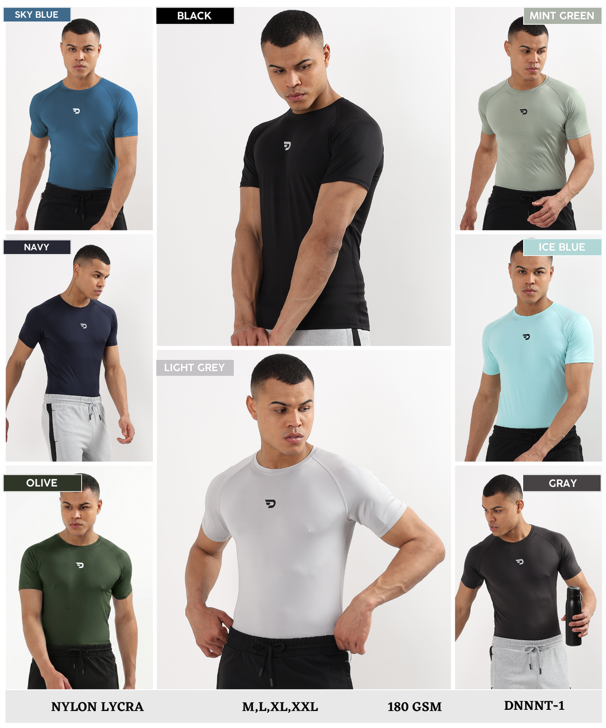Imported Nylon Lycra Compression T-Shirt (180 GSM) | Quick-Dry Stretch Gym Wear