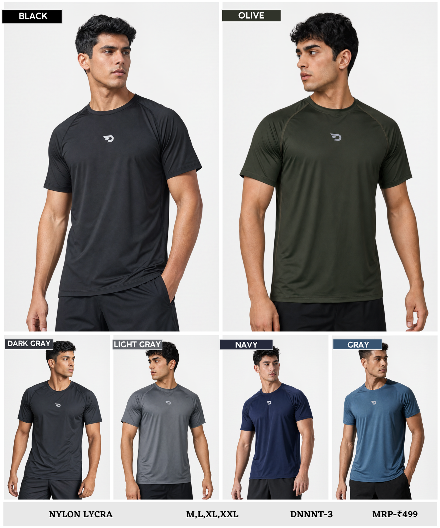 Imported Nylon Lycra Reglan Sleeves T-Shirt (180 GSM) | Regular Fit | 6-Thread Stitching | Half Sleeve