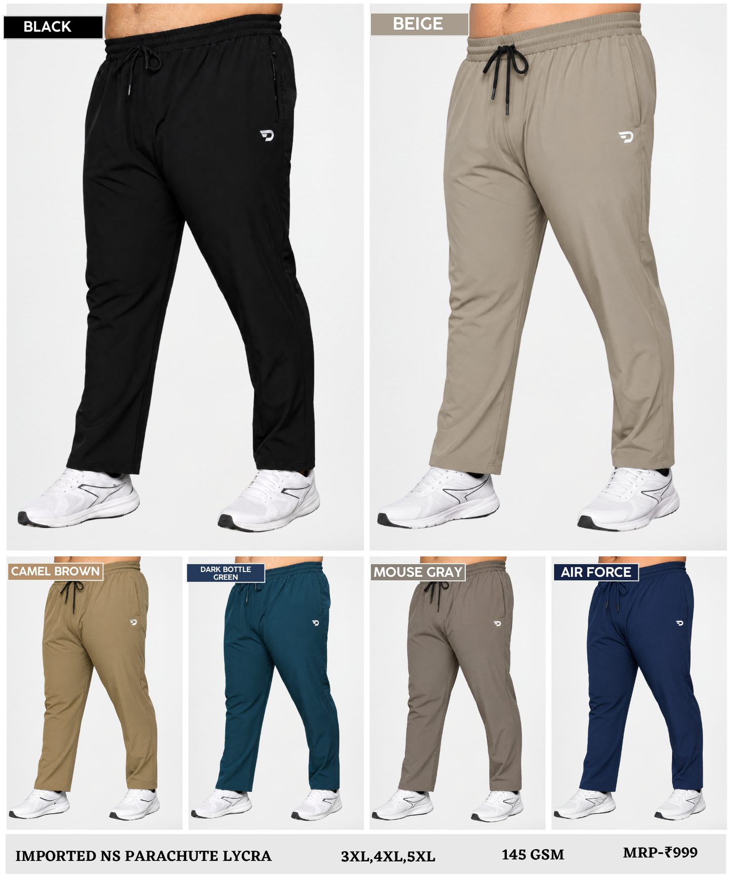 ActiveFlex Trackpant  – Imported Ns Parachute Lycra Plus Size Lower (145 GSM, 20% Lycra)