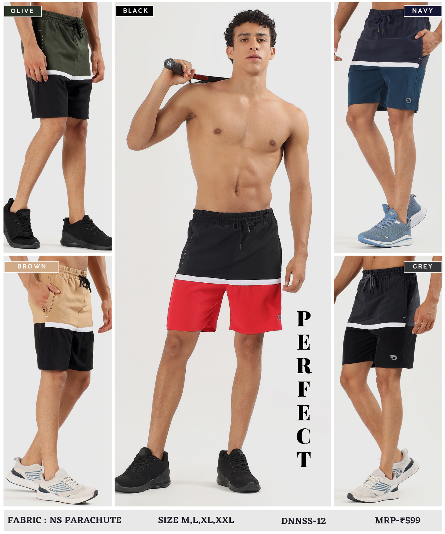 Block shorts - Imported Ns Parachute Lycra (15% Lycra 130 GSM)
