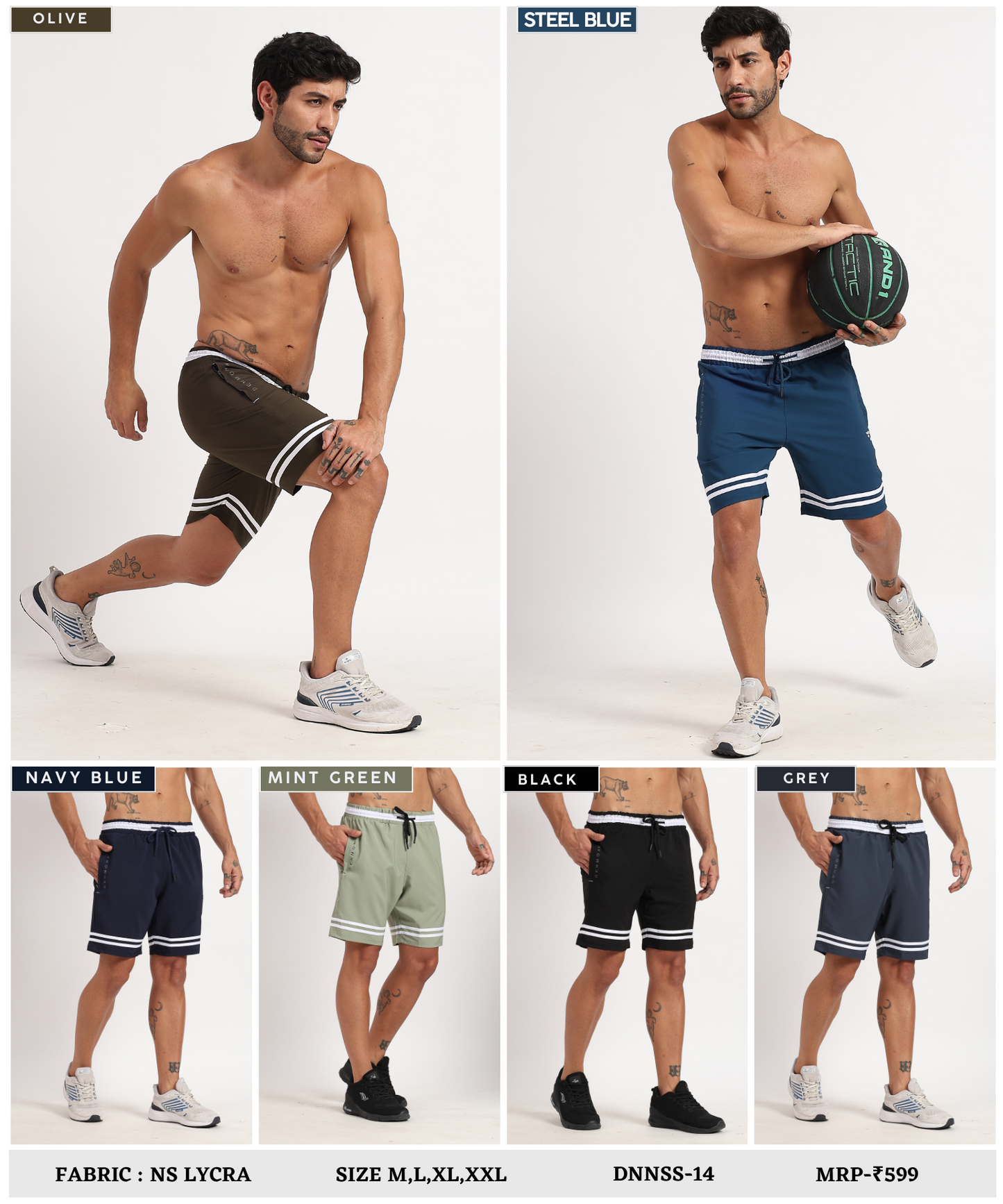 White Stripe Shorts – Imported Ns Parachute Lycra | 15% Lycra | 130 GSM