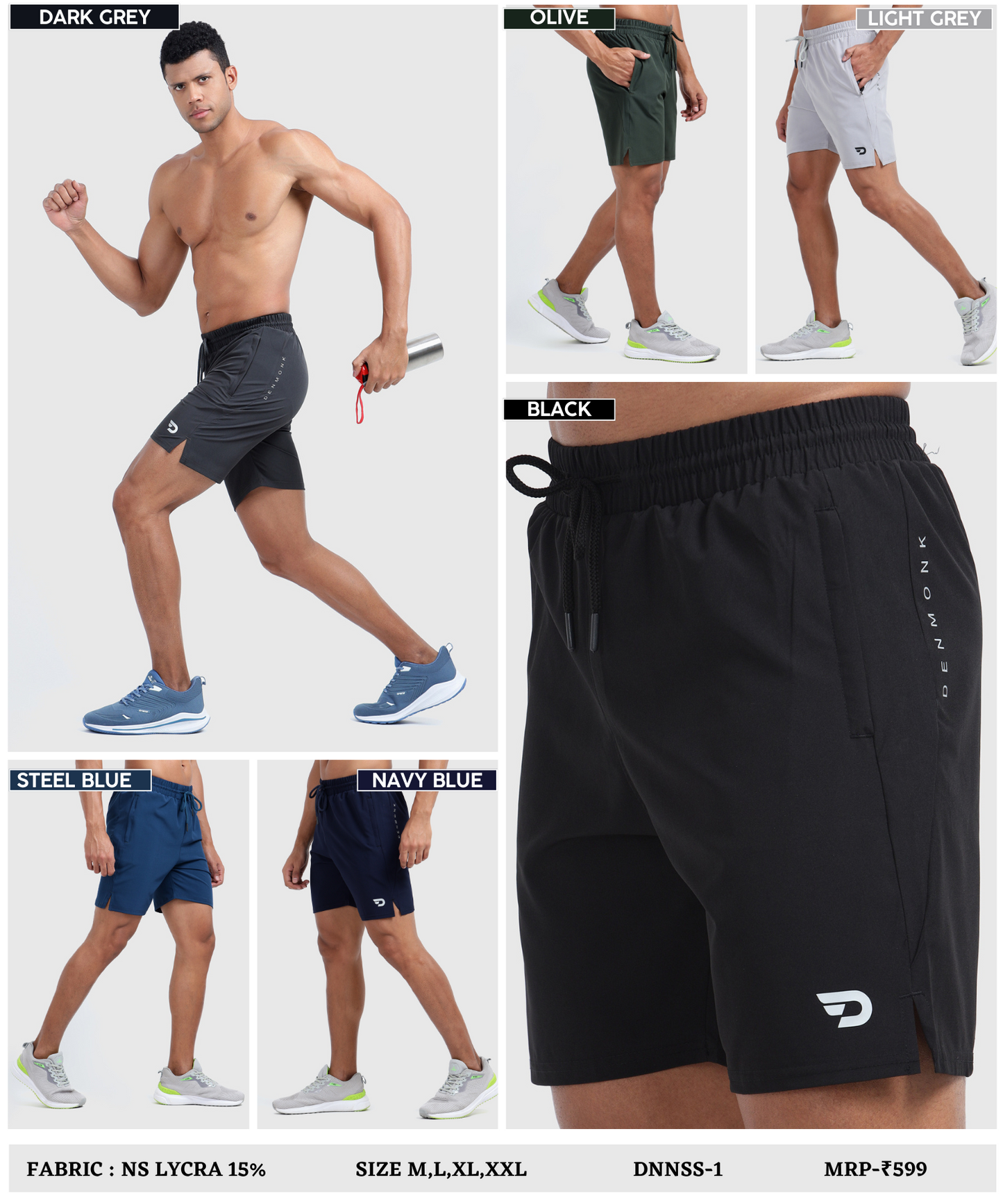 Sport Fit Shorts - Imported Ns Parachute Lycra Shorts/ HalfPants (15% Lycra 130 GSM)