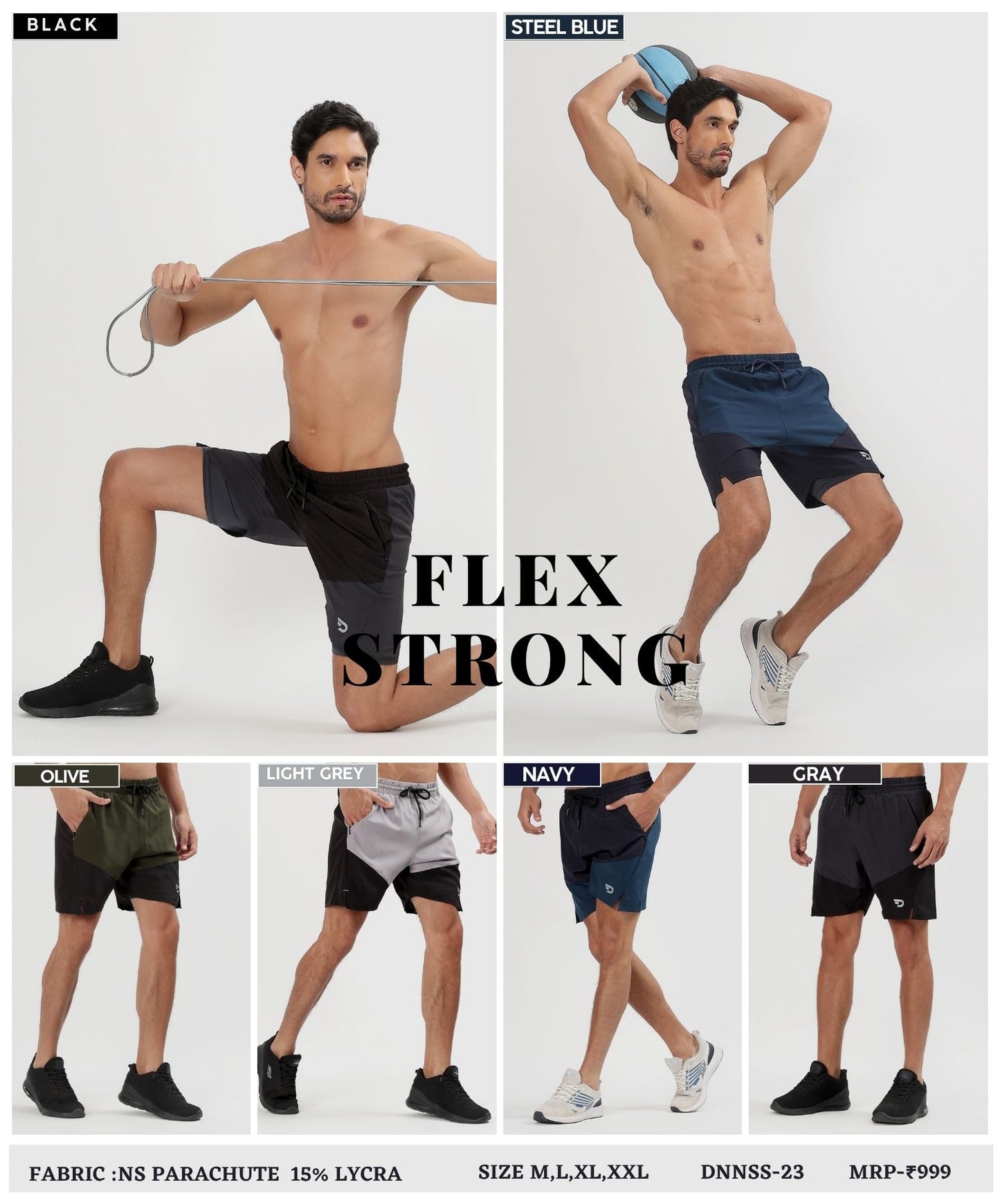 2-in-1 Colorblock Training Shorts - Imported Ns Parachute Lycra Shorts (15% Lycra 130)