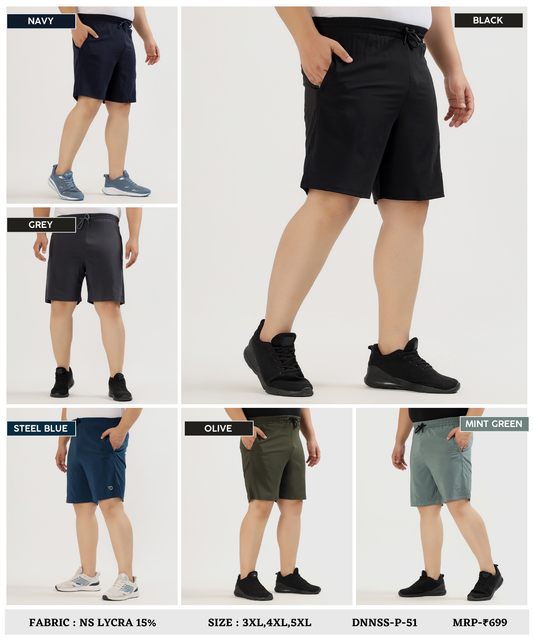 Imported Ns Parachute Lycra Plus Size Shorts (15% Lycra 130 GSM)
