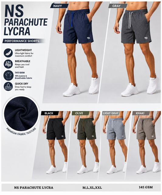 Men's Imported NS Parachute Lycra Shorts | 12% Lycra 145 GSM | Active & Casual Wear