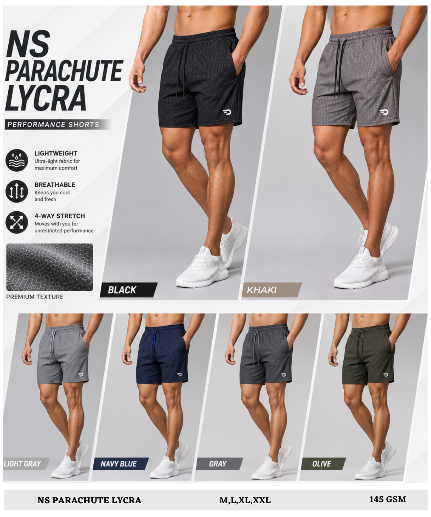 Men's Imported Active NS Parachute Lycra Shorts | 12% Lycra | Everyday Active Shorts