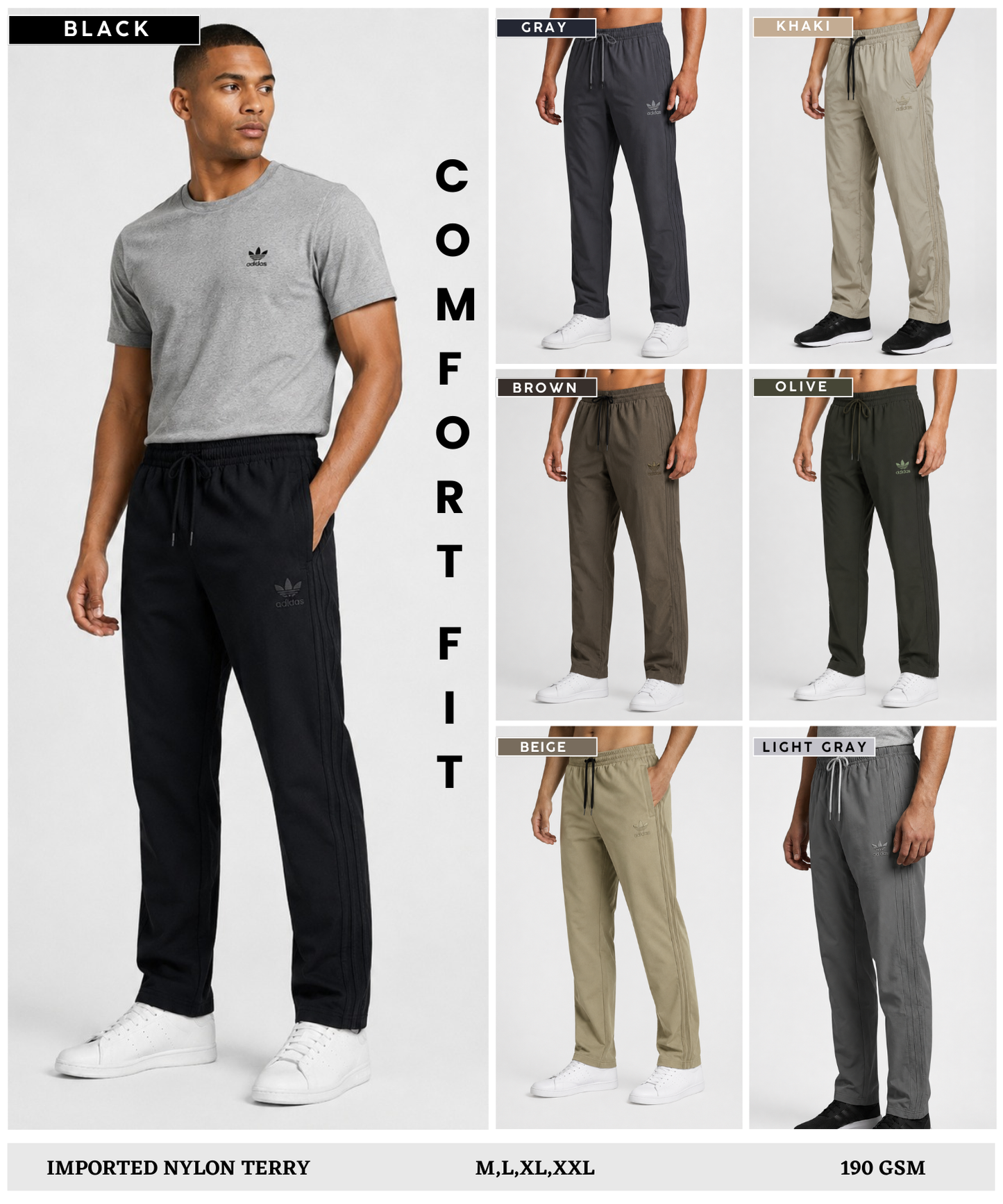 Imported Nylon Terry Lycra  Trackpant (GSM 190)| Comfort Fit