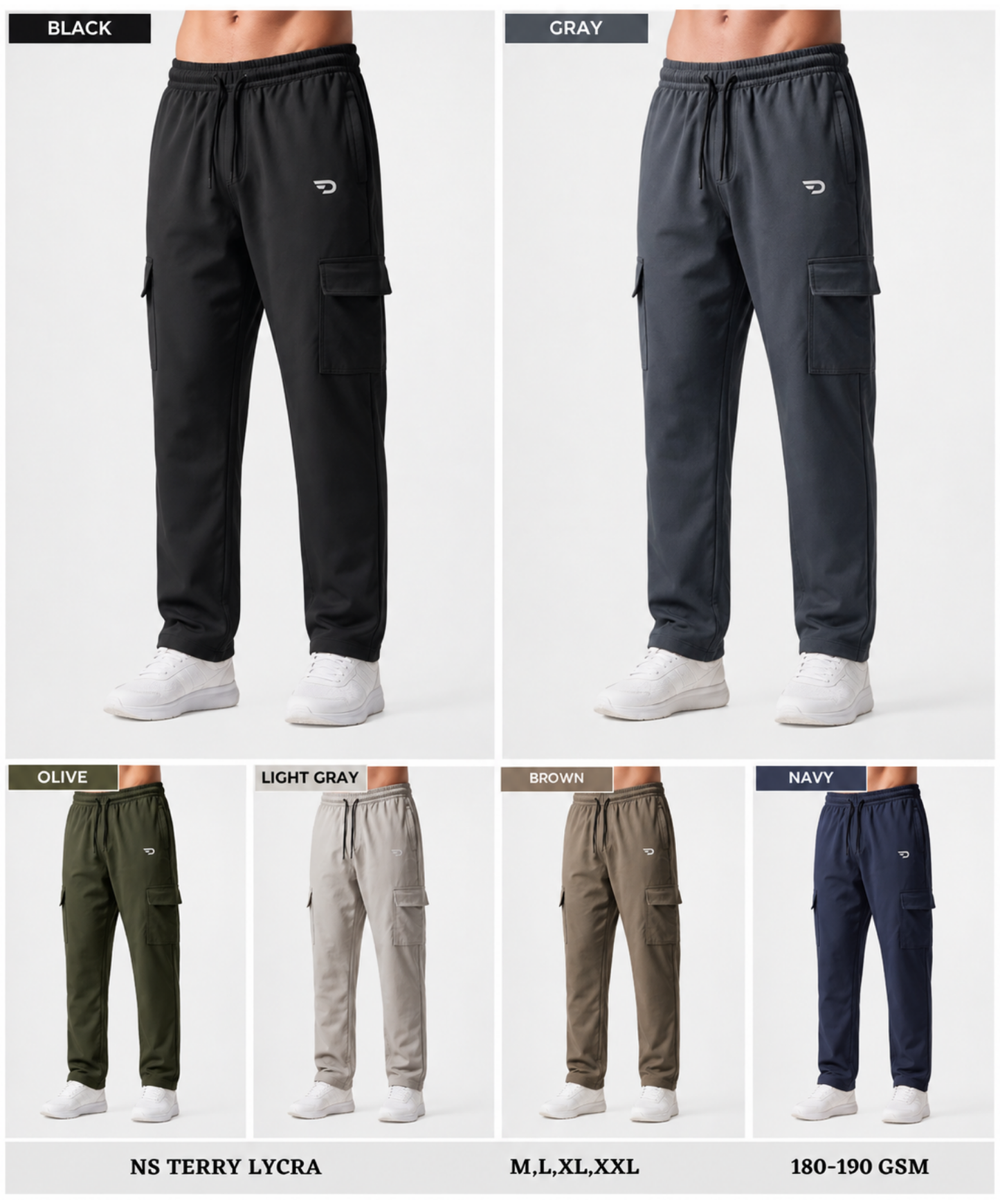 Men's Imported NS Terry Lycra Cargo Track Pant | 180–190 GSM | Comfort Fit