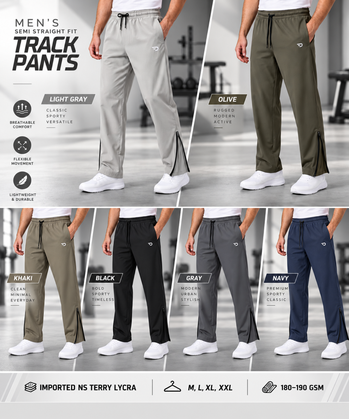 Denmonk Men's Imported NS Terry Lycra Bootcut Track Pants | 180-190 GSM | Semi Straight Fit