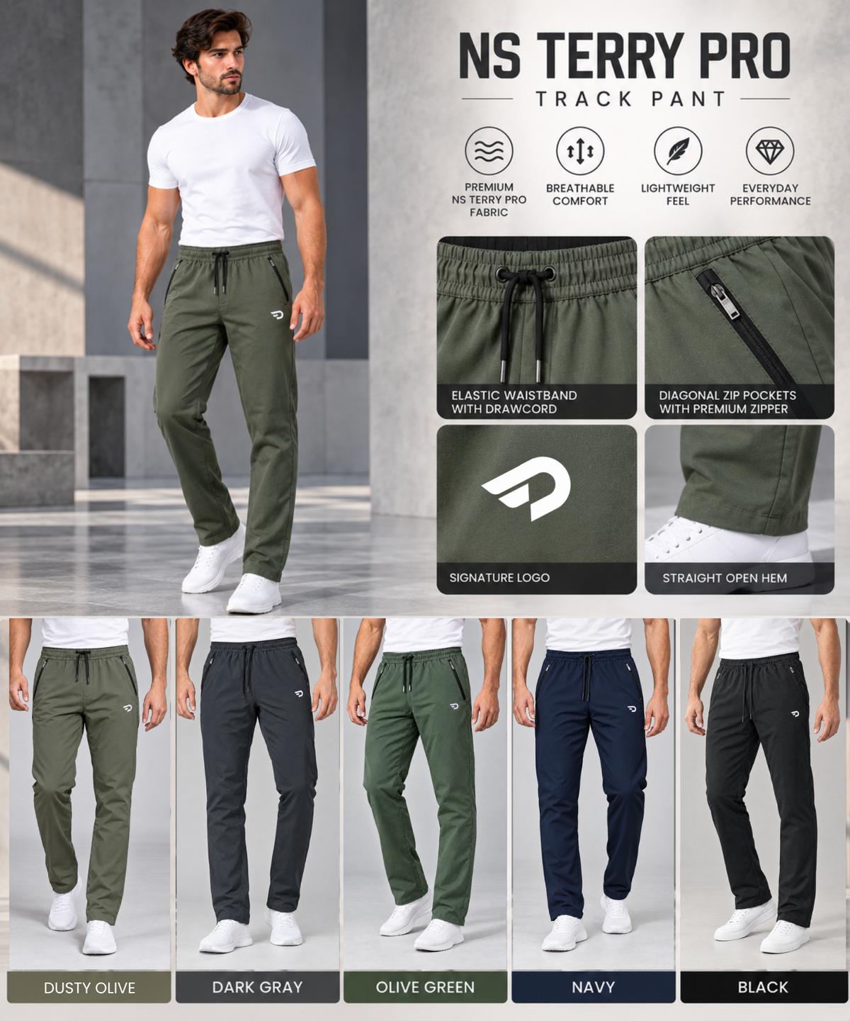 Denmonk Men’s Imported NS Terry Pro Lycra Track Pants | 180–190 GSM | Slim Fit