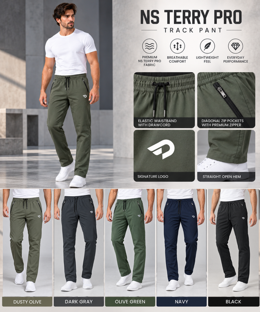 Denmonk Men’s Imported NS Terry Pro Lycra Track Pants | 180–190 GSM | Slim Fit