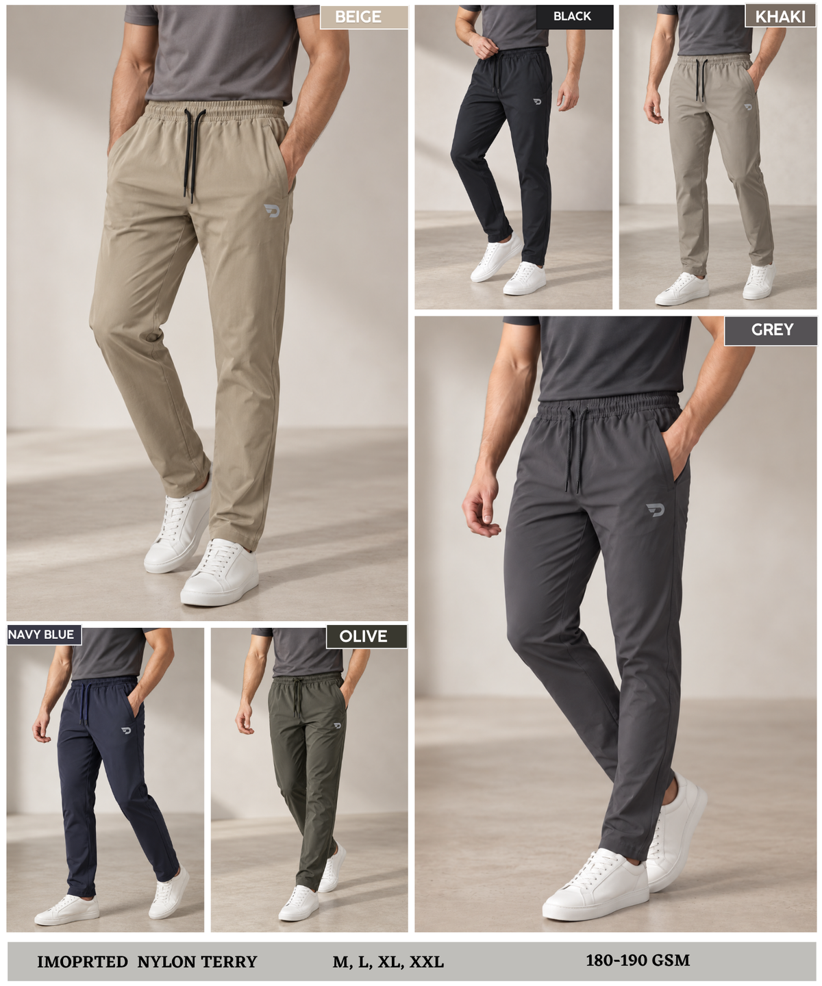 Denmonk Men's Imported Nylon Terry Track Pants | 180–190 GSM | Slim Fit