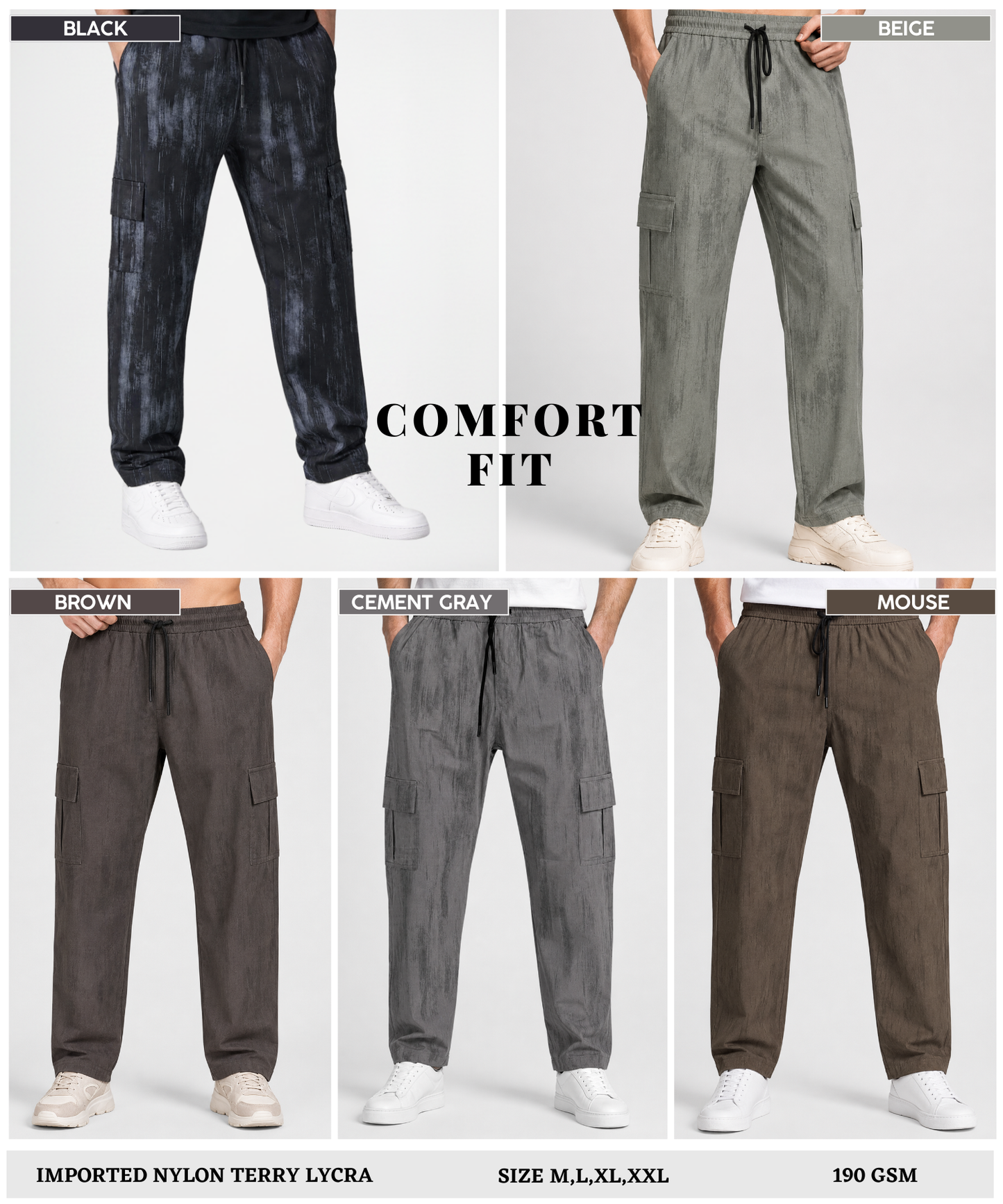 Men’s Imported Nylon Terry Lycra Cargo TrackPant – Soft Stretch Cargo for Daily & Casual Wear