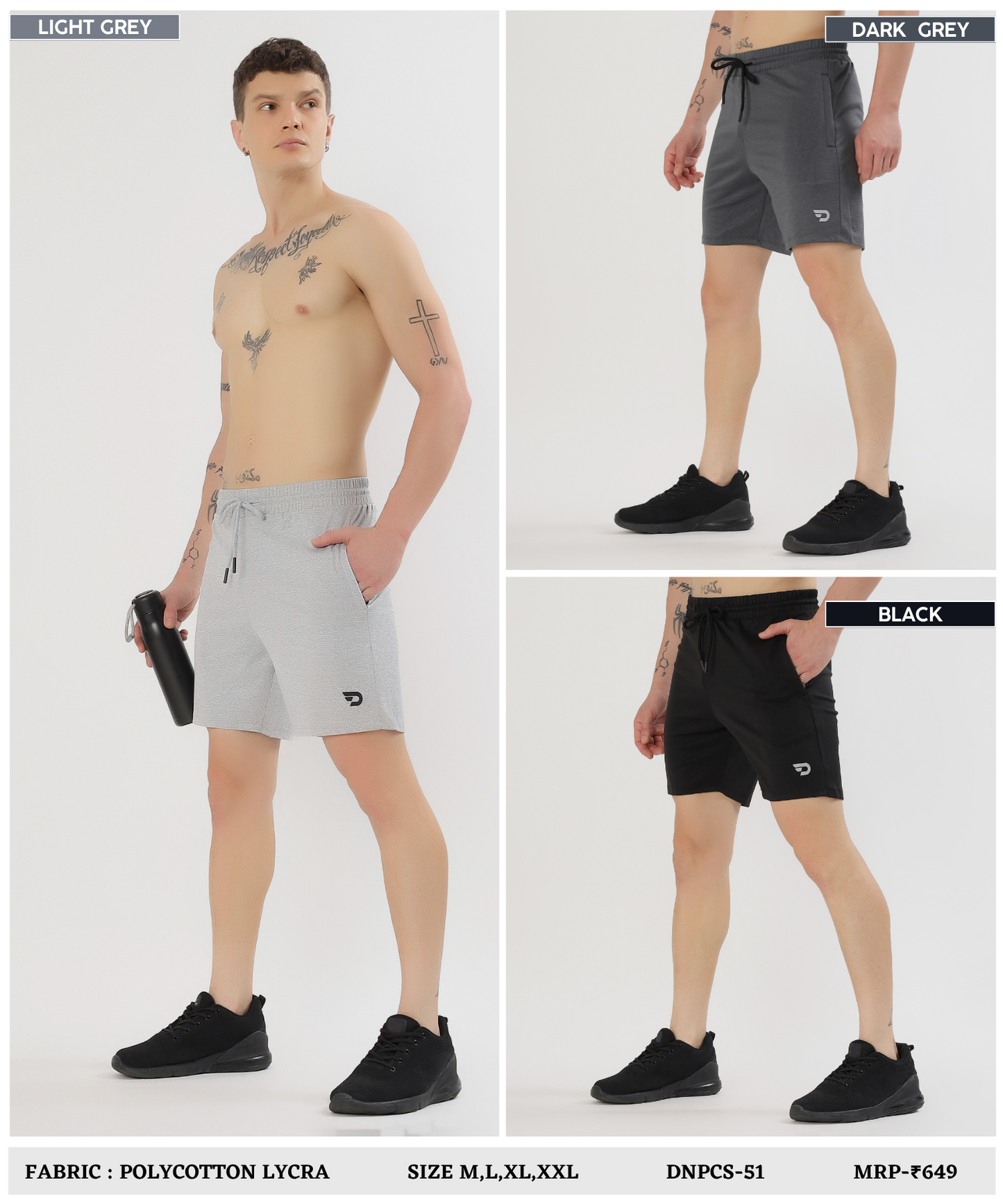 FlexZip Essential Shorts - Imported Poly Cotton Lycra Shorts (GSM 260)