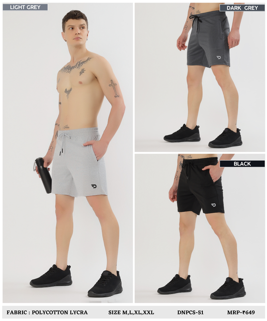 FlexZip Essential Shorts - Imported Poly Cotton Lycra Shorts (GSM 260)