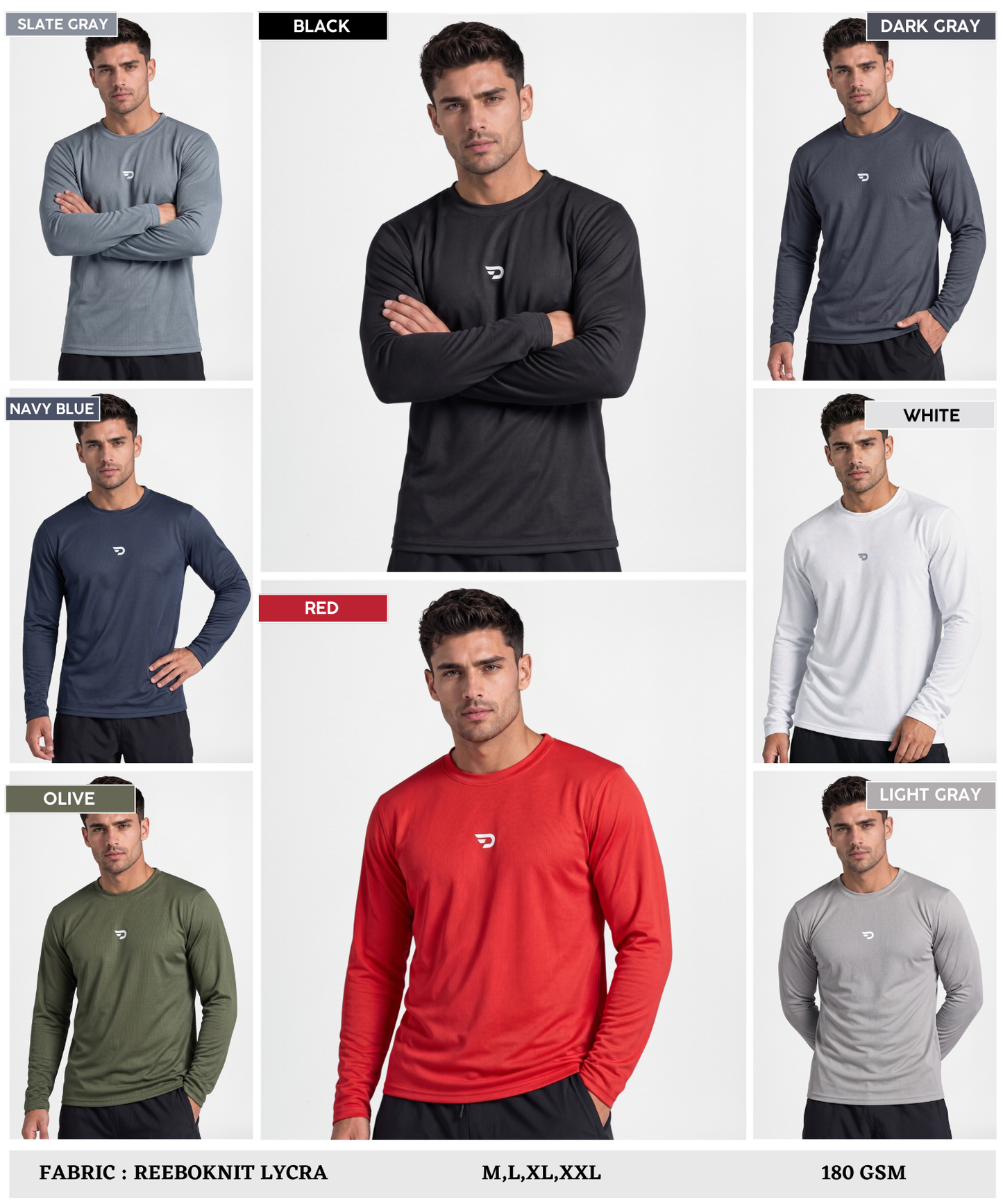 Imported Reebok Knit Lycra T-Shirt (GSM 180) – Full Sleeve, Round Neck | Regular Fit