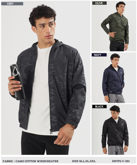 Premium Quality Camo Cotton With Cap Windcheater Jacket (GSM 350)