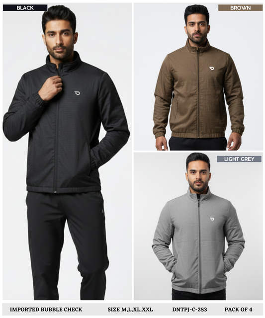 Imported Bubble Check Waterproof Windcheater Jacket ( Gsm 350 , Rice-knit fabric inside )