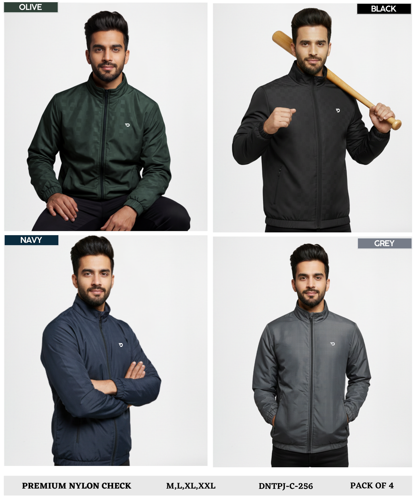Premium Quality Nylon Check  Windcheater Jackets ( Gsm 350 , Rice-knit fabric inside )