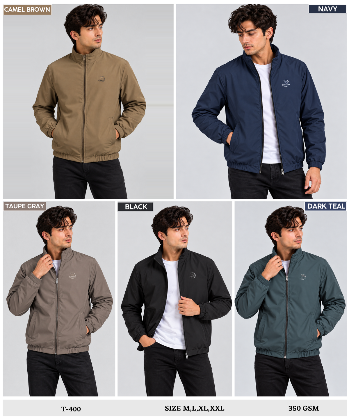 Denmonk Men’s T-400 Jacket | Mock Collar | Full Zip |  350 GSM | Regular Fit