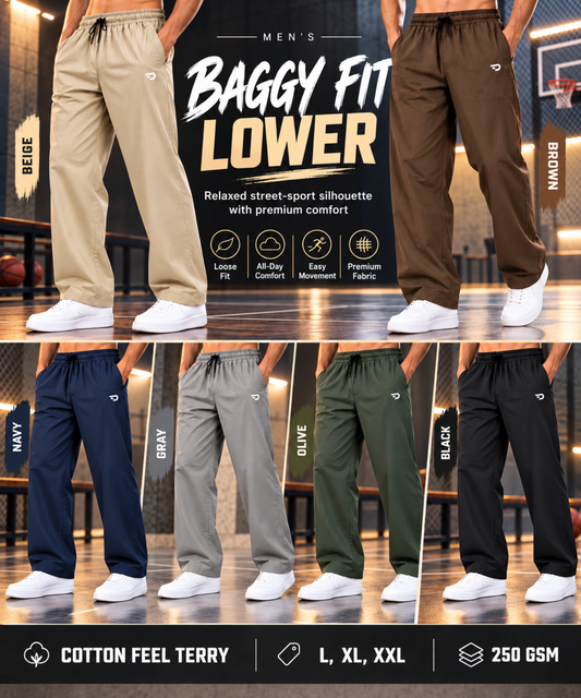 Men’s Imported Cotton Feel Terry Lycra Track Pants With Back Pockets | 250 GSM | Baggy Loose Fit