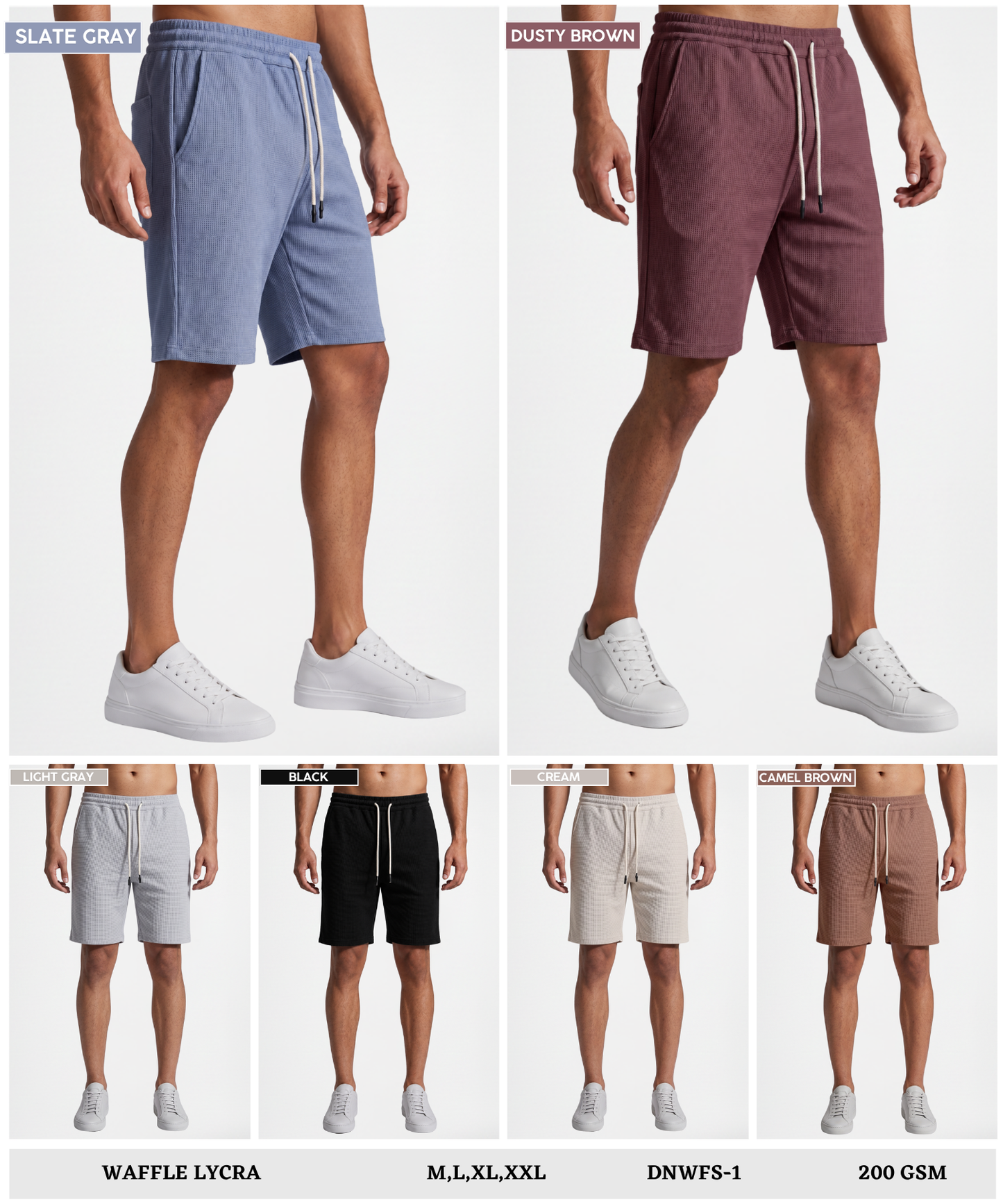 Imported Waffle Lycra Shorts – 200 GSM Premium Stretch Casual Shorts for Men