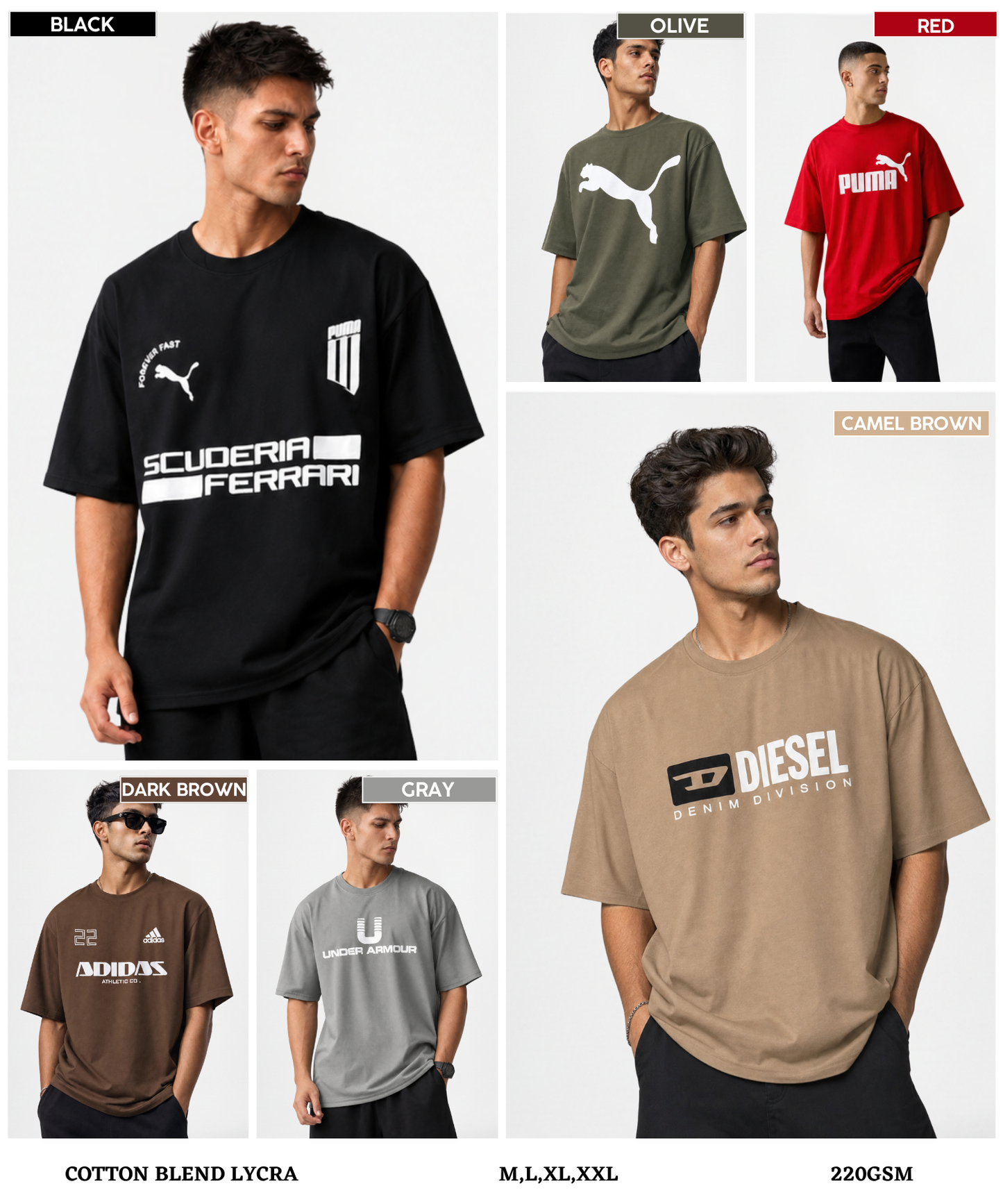 Men’s Premium Cotton Blend Over Sized T-shirts – 220 GSM | Multi Brand