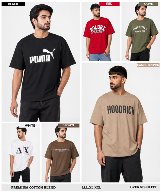 Men’s Premium Cotton Blend Over Sized T-shirts – 220 GSM | Multi Brand