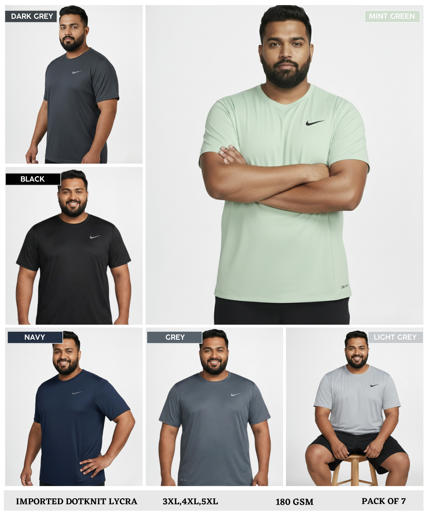 Imported Dotnit Lycra T-shirt- (GSM-180) Round Neck | Half Sleeves