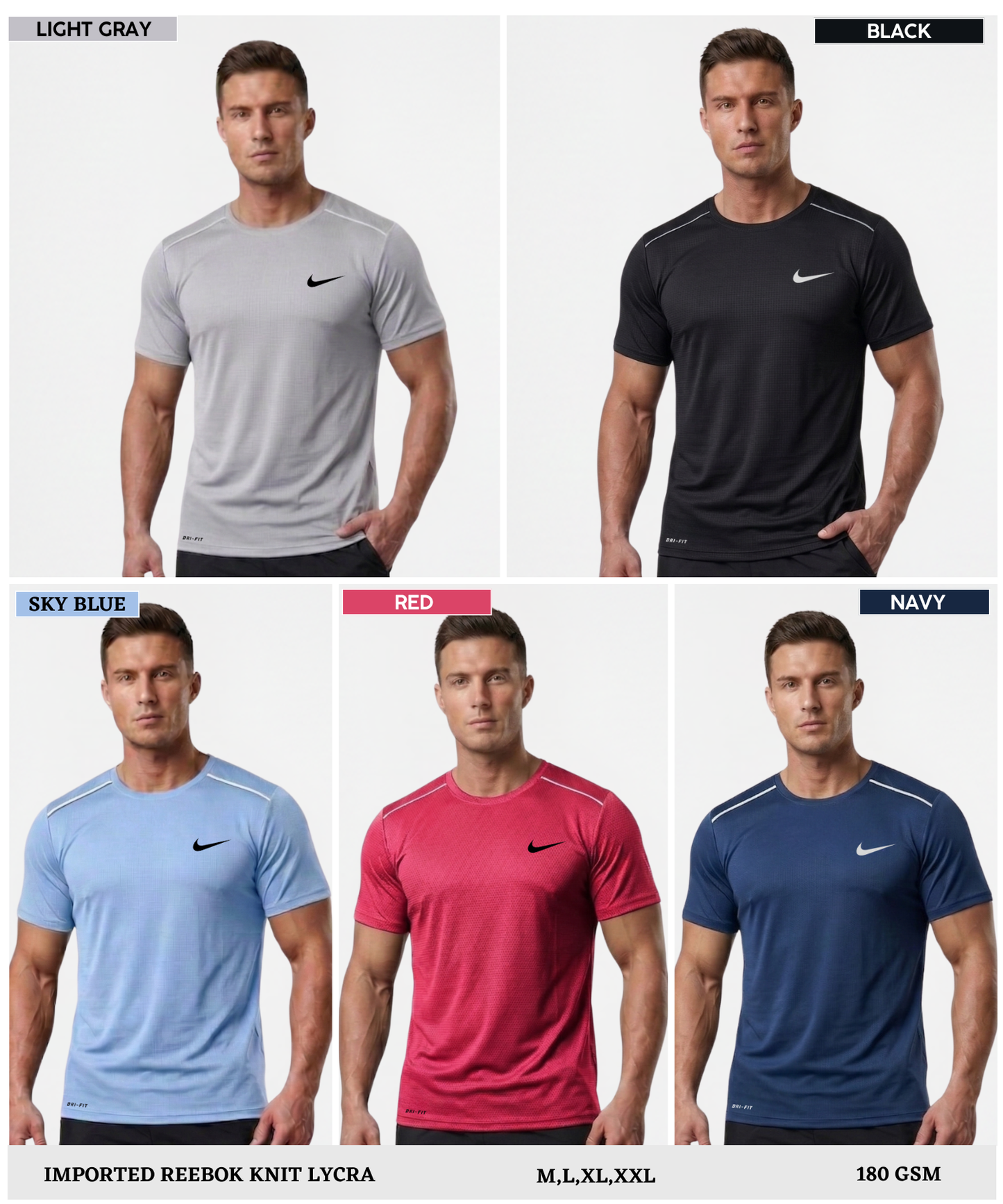 Imported Reebok Knit Lycra T-shirt- GSM 180 | Piping On Shoulder