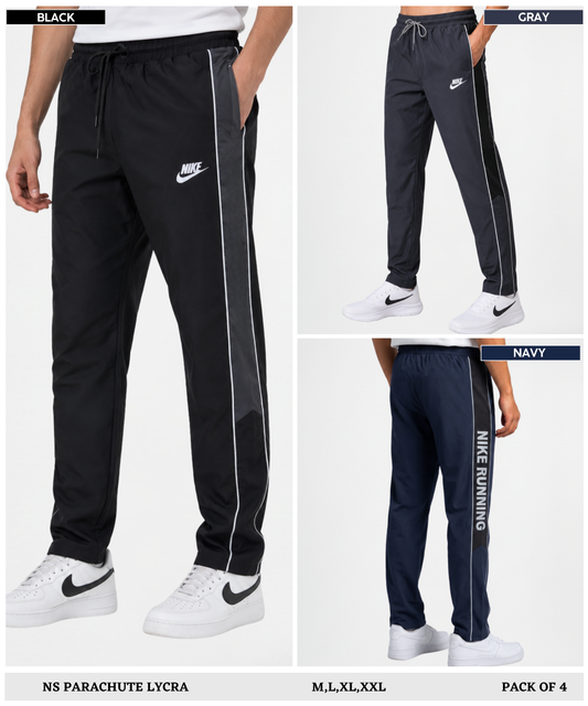 Imported Ns Parachute Lycra TrackPant(15% Lycra 145 GSM)| Side Contrast Panel Piping Design