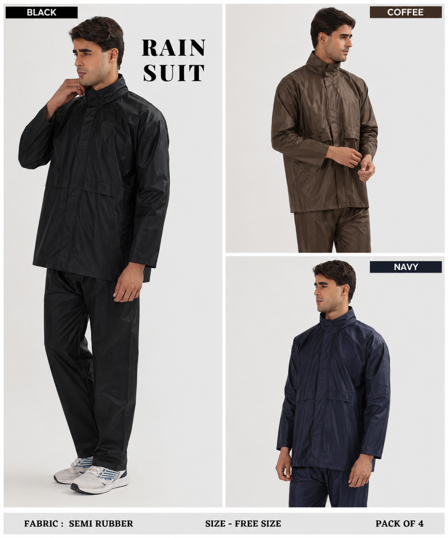 Men’s Semi-Rubber Full-Body Waterproof Rain Suit – Free Size