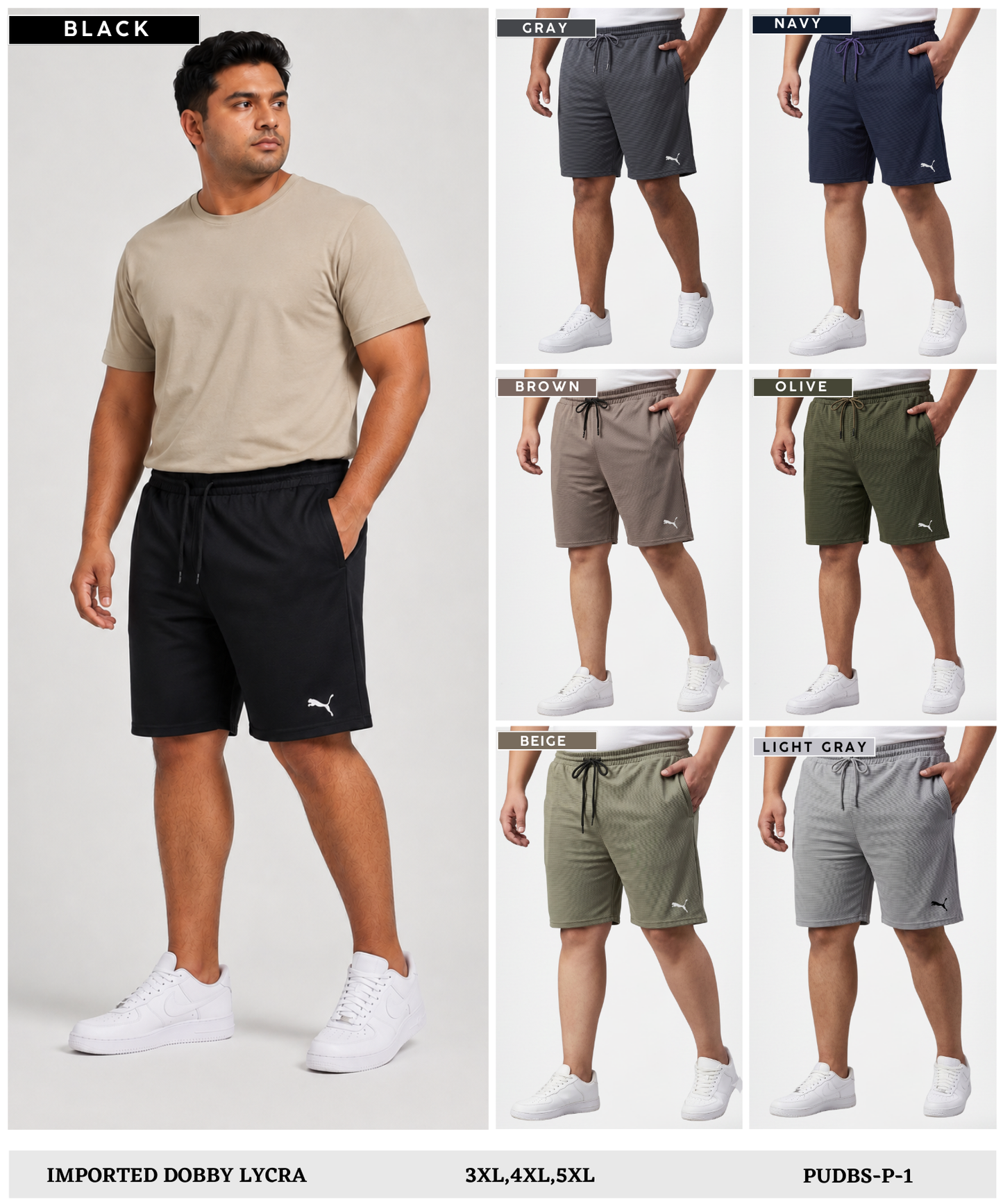 Imported Dobby Lycra Plus Size Shorts (GSM 250)