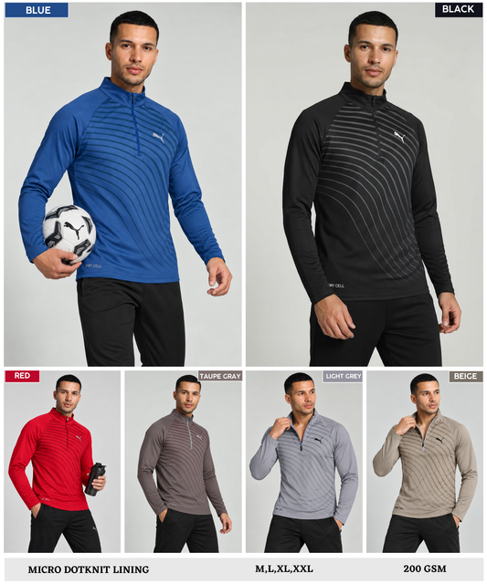Premium Micro Dotknit Lining Lycra T-shirts with Quater Zipper Full Sleeve| 200 GSM | Slim Fit