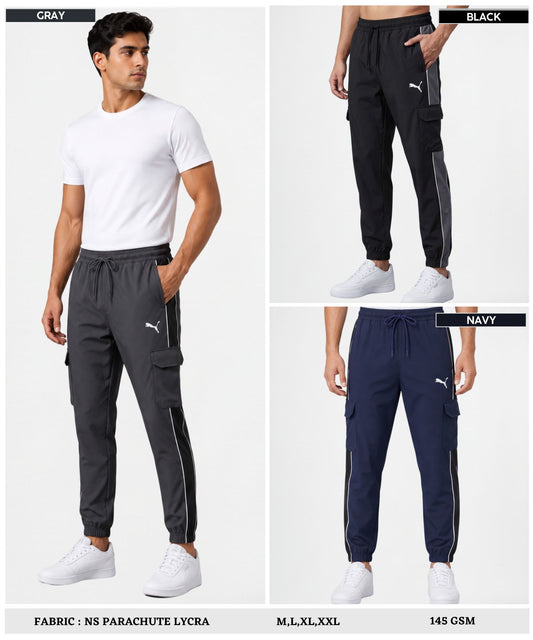 Imported Ns Parachute Lycra TrackPant(15% Lycra 145 GSM)| Side Contrast Panel Piping Design | Ribbed Hem