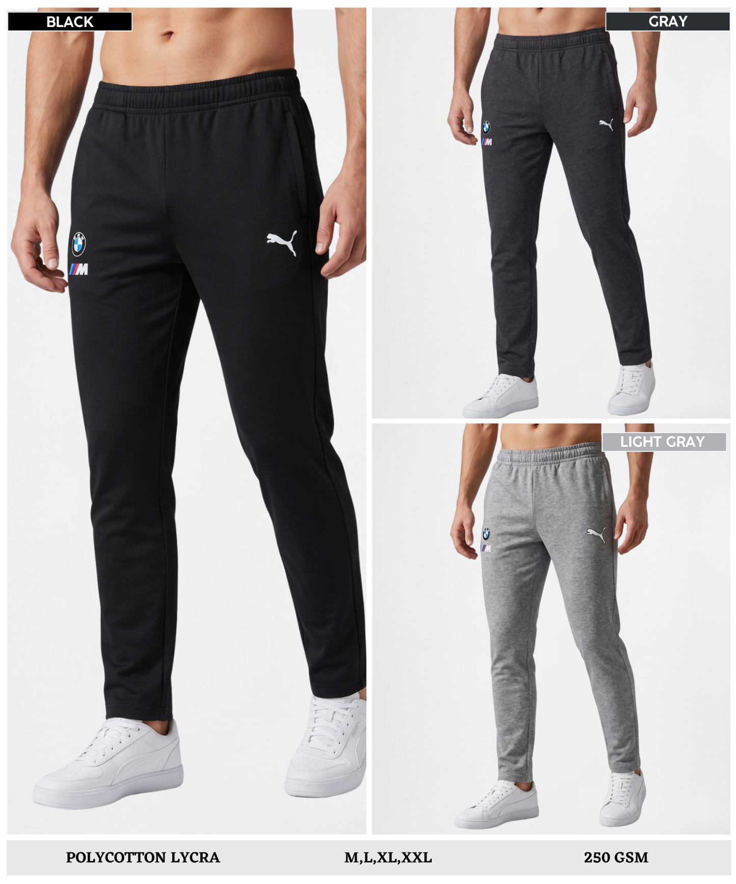 Imported Poly Cotton Lycra TrackPant (GSM 250) | Dual Branding Logo| Slim Fit