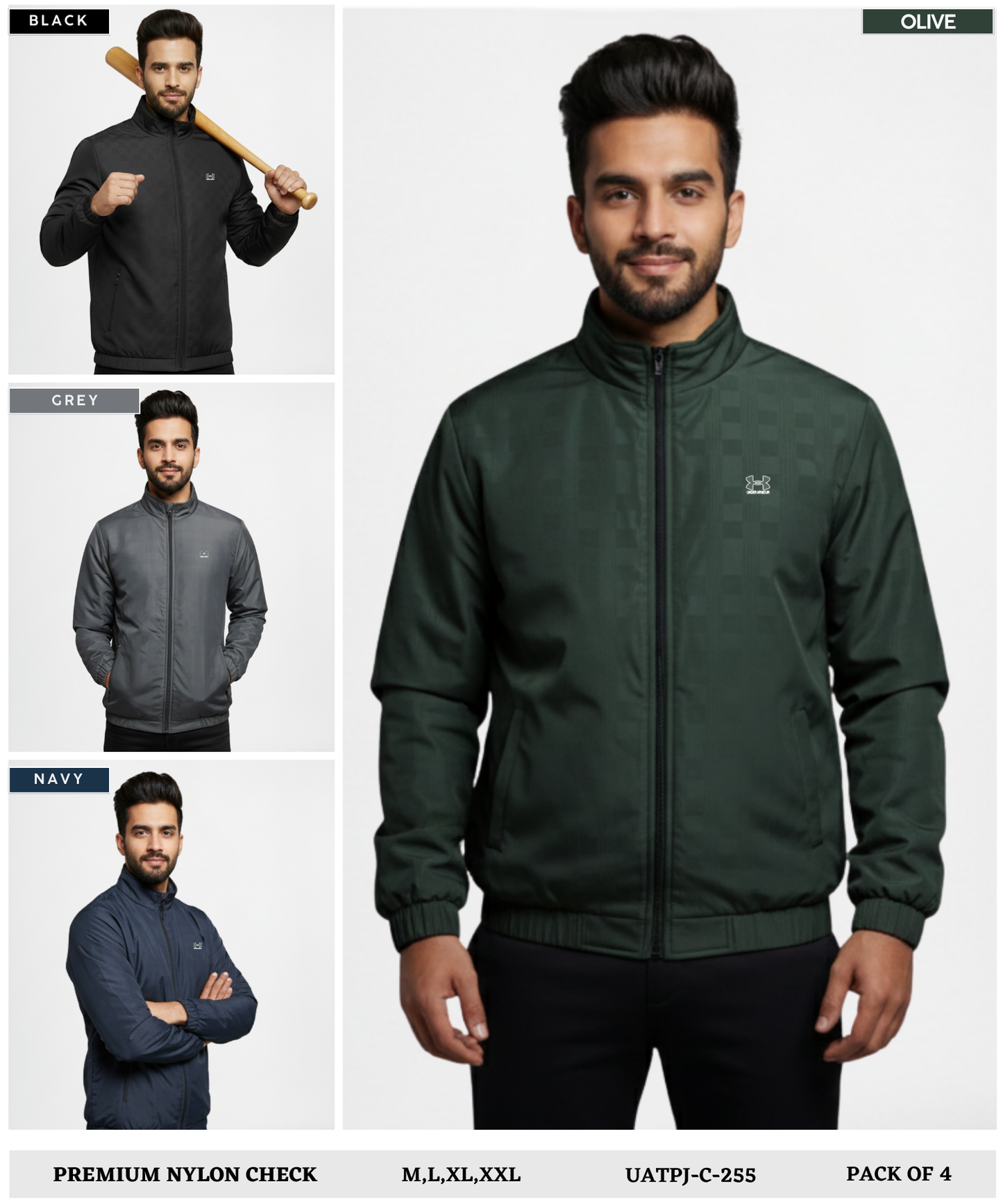 Premium Quality Nylon Check Windcheater Jackets (GSM 350, Rice-knit fabric inside )
