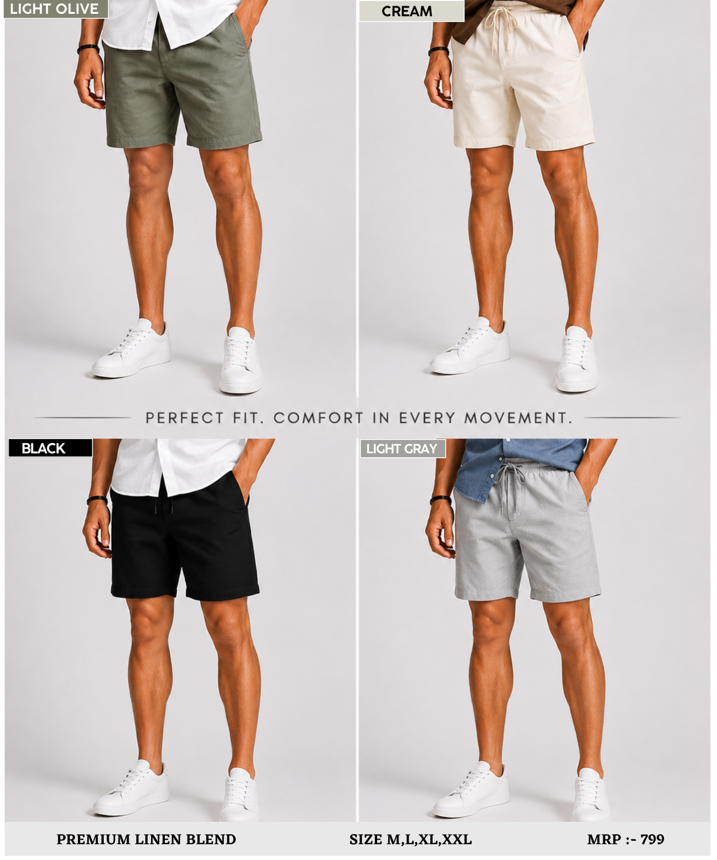 Men’s Imported Linen Blend Shorts – Soft Breathable 210 GSM Relaxed Modern Fit