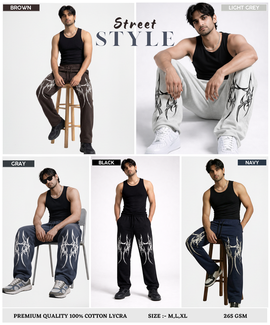 Men’s Premium Cotton Lycra Printed Track Pants (265 GSM) | Baggy Fit