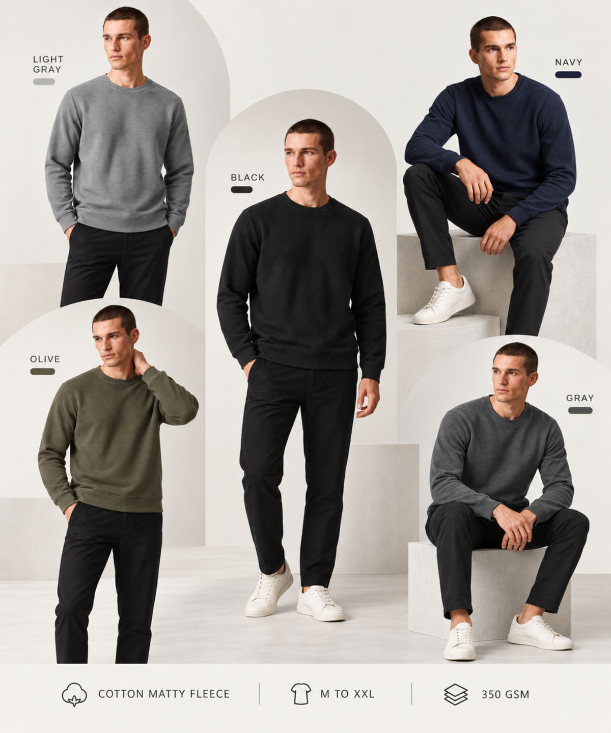 Premium Cotton Matty Fleece Round Neck Sweatshirt (GSM 350) | DOD