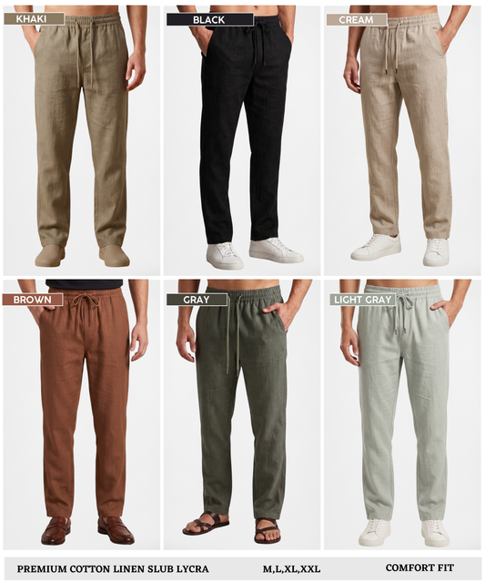 Premium Cotton Linen Slub Lycra Casual Pants – Comfort Fit