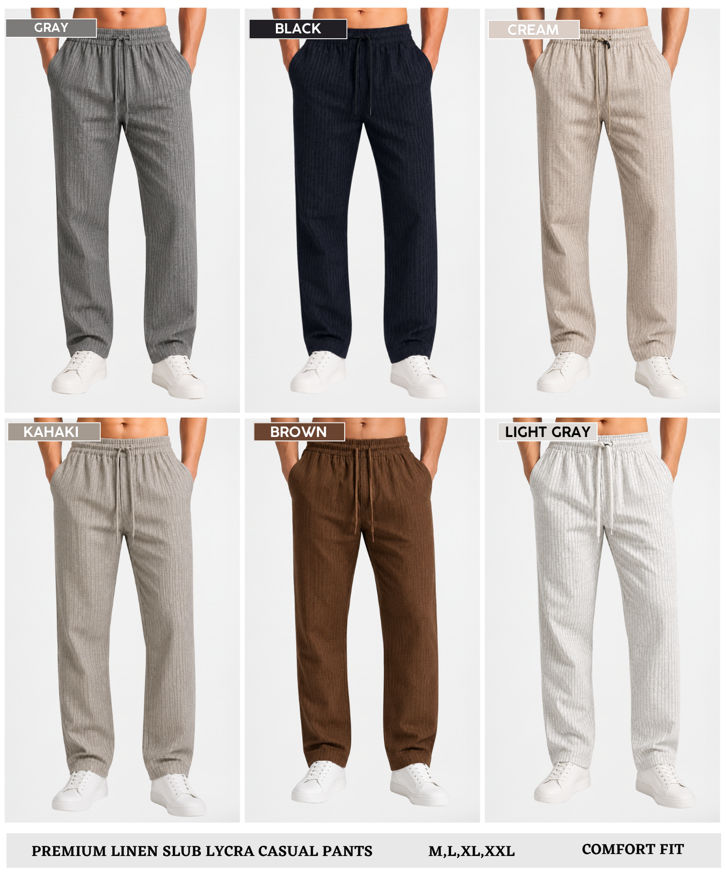 Men’s Premium Linen Striped Textured Pants (210 GSM) | 1 Side Zipper Pocket & 1 Side Open Cross Pocket