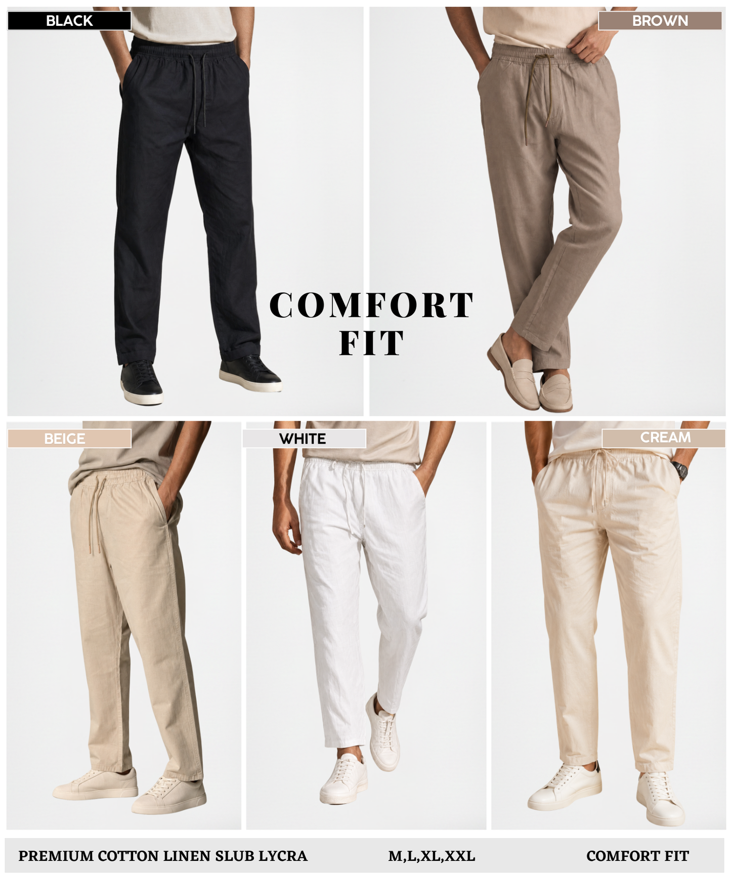 Premium Cotton Linen Slub Lycra Casual Pants – Comfort Fit