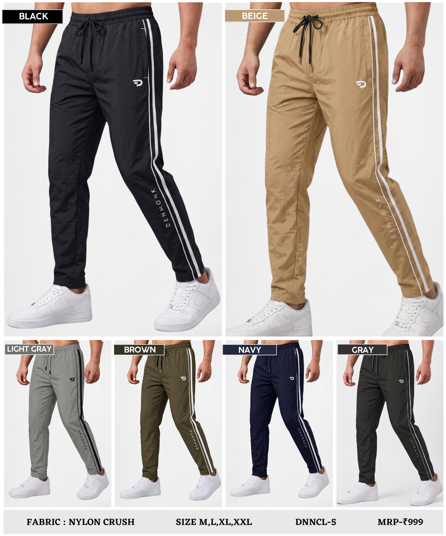 Men’s Imported Nylon Crush Lycra Track Pant with Stylish Double Side Piping
